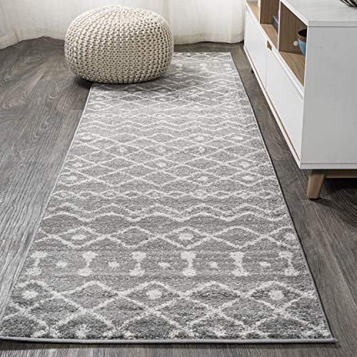 Image of JONATHAN Y Aksil Moroccan Beni Souk Gray /Cream Runner Rug, 2x8, Bohemian, Scandinavian, Easy-Cleaning for Living Room, Bedroom, Kitchen, Pet Friendly, Non-Shedding (MOH208C-28)