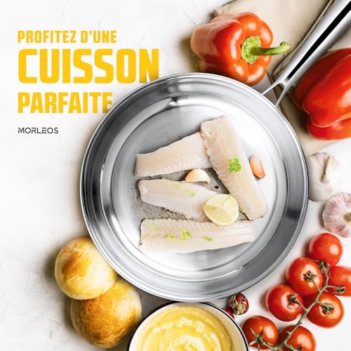 poêle en acier inoxydable 18/10 - Ø 24cm | 5 couches - 3mm - 1 kg | Poêle en acier inoxydable pour induction | Lavable au lave-vaisselle et résistant au four jusqu'à 400°C – Image 8