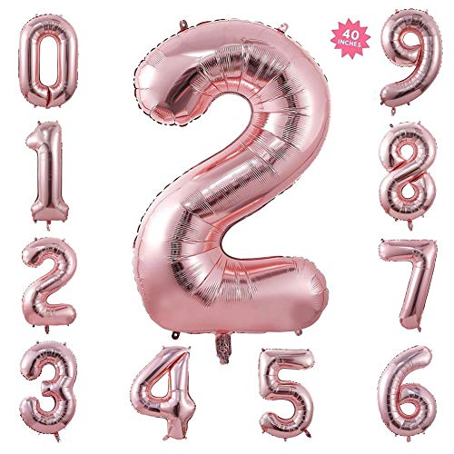 40 Inch Rose Gold Jumbo Digital Number Balloons 2 Huge Giant Balloons Foil Mylar Number Balloons for Birthday Party,Wedding, Bridal Shower Engagement Photo Shoot, Anniversary