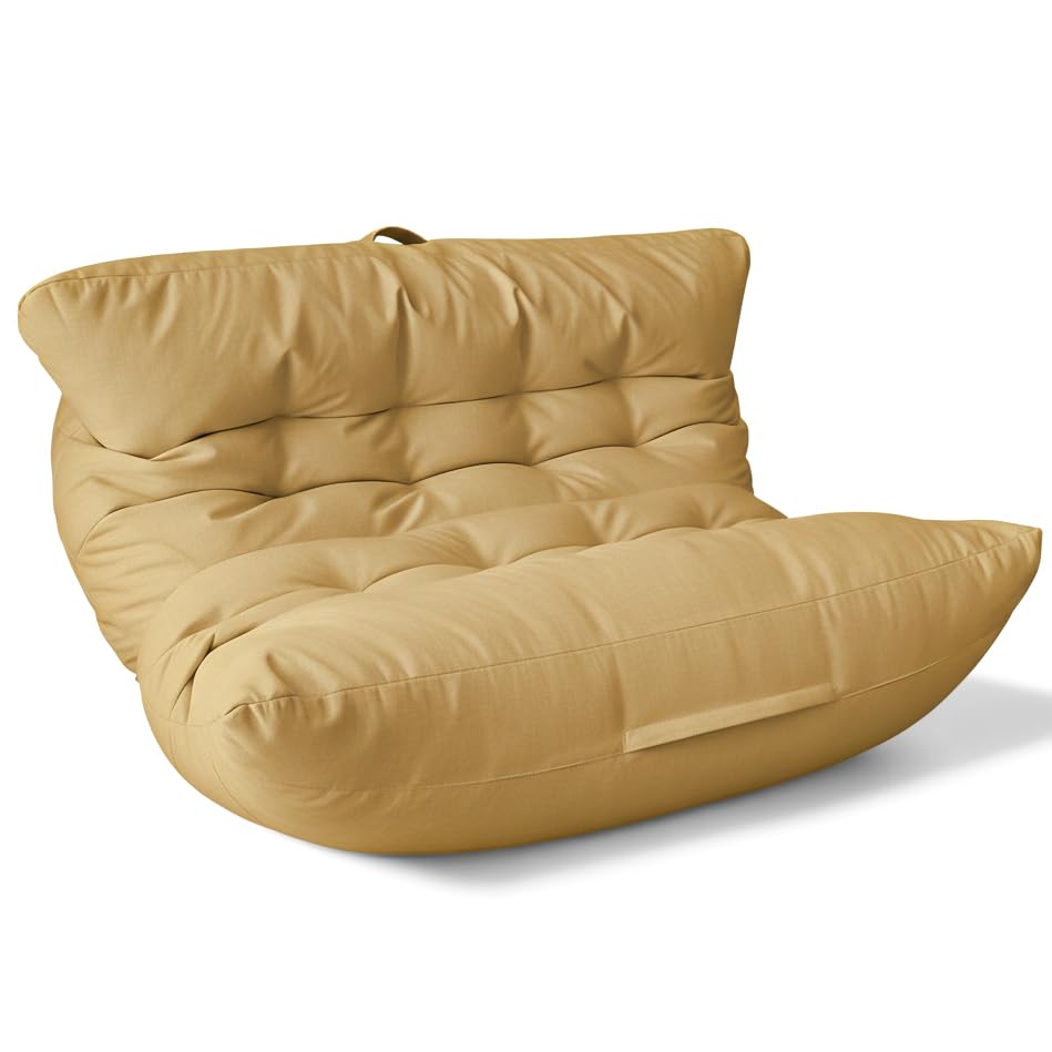Aiire Puff Salon Doble XXL – Puf Gigante para 2 Personas con Relleno Incluido, Ideal para Lectura, Relajación o Gamer – Bean Bag Chair Cama Infantil o Sofá para Adultos Mostaza