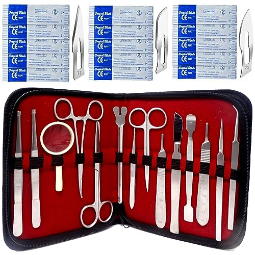 A2Z Scilab Brand Advanced Biology Lab Anatomy Medical Student Dissection Kit with Stainless Steel Scissors Forceps Scalpel Handle Blades in a Case, For LAB,Hobby,Taxidermy (44 PCS+ Magnifying Glass)