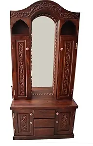 MUSKAN ARTS Solid Wooden Taj Carving Dressing Table with 3 Drawers | Wooden Dressing Table | Bedroom, Home & Hotel Brown Finish