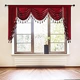 ELKCA Thick Chenille Window Curtains Valance for Holiday Burgundy Red Waterfall Valance for Bedroom,...