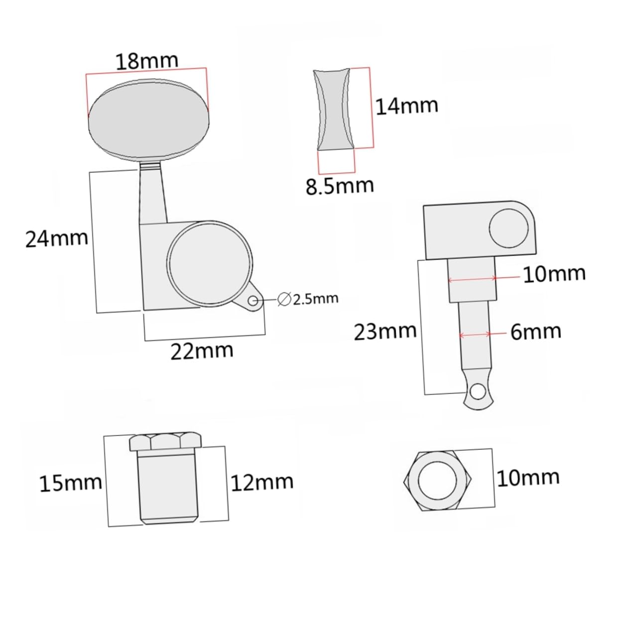 TOYANDONA 12pezzi Meccaniche Per Chitarra Elettrica Accordatori Bloccanti Per Chitarra Acustica Teste Macchina Plated Completo Con Ferrules e Viti Sostituzione Essenziale Per Elettriche e