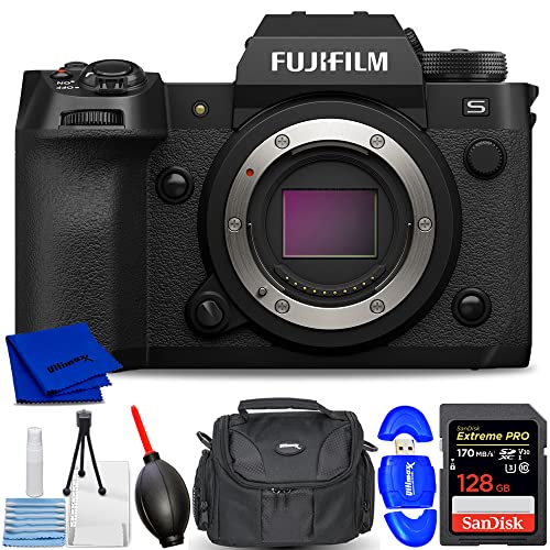 FUJIFILM X-H2S Mirrorless Camera 16756924-7PC Accessory Bundle Includes: Sandisk Extreme Pro 128GB SD, Memory Card Reader, Gadget Bag, Blower. Microfiber Cloth and Cleaning Kit