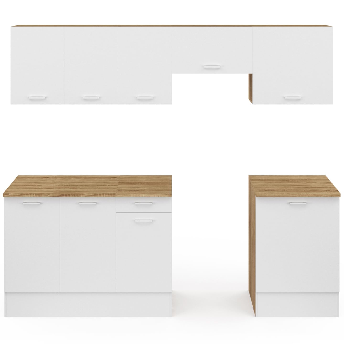 IDMarket - Cuisine complète 240 cm Subtil avec Plan de Travail 7 éléments Bois et Blanc