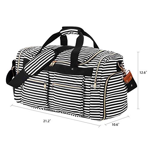 Weekender Overnight Duffel Bag Shoe Pocket for Women Men Weekend Travel Tote Carry On Bag (Stripe Black- 0.6cm)