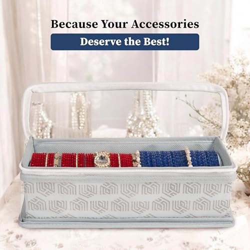 Image of HomeStrap Non-Woven Single Rod Bangle Box with Transparent Top | Waterproof, Dustproof Organizer for Bangles, Chudis, Bracelets, Watches & Jewellery | Compact Storage Organizer | Grey | Pack of 2