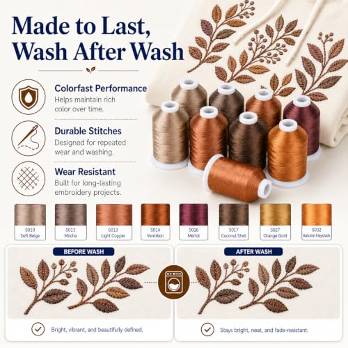 Image of Simthread 8 Shades 550Yds Each 40WT Polyester Embroidery Thread Brown Set | 8-shade brown set with 550Yds each offers smooth 40WT polyester thread for home and commercial embroidery machines.