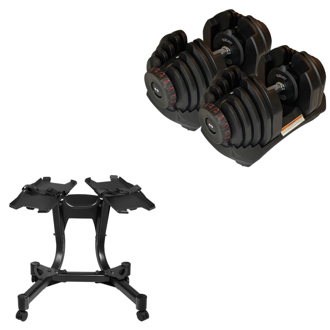 Motv8 Regulowane hantle 4,5-40.8 kg: Regulacja w zakresie od 4,5 do 40 kg, 17 regulowanych ustawień (1090 hantli para ze stojakiem)