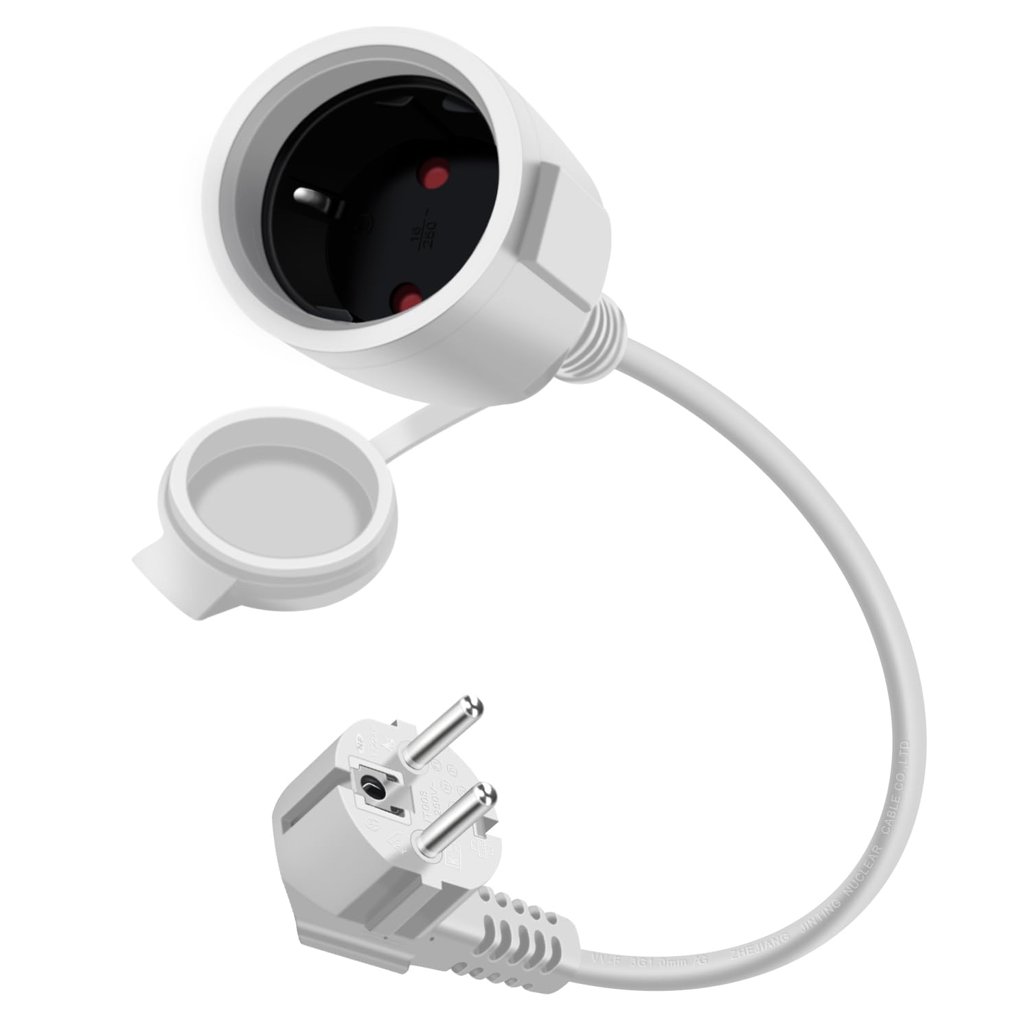 HuaLiSiJi Schuko Verlängerung Kurz 90 Grad Schutzkontakt Verlängerungskabel 16A /250V Kurze Kabel 2 AC für IP44 Steckdose für Außen-Oder Innenbereich, Zuhause, Büro (Weiß, 0.3m)