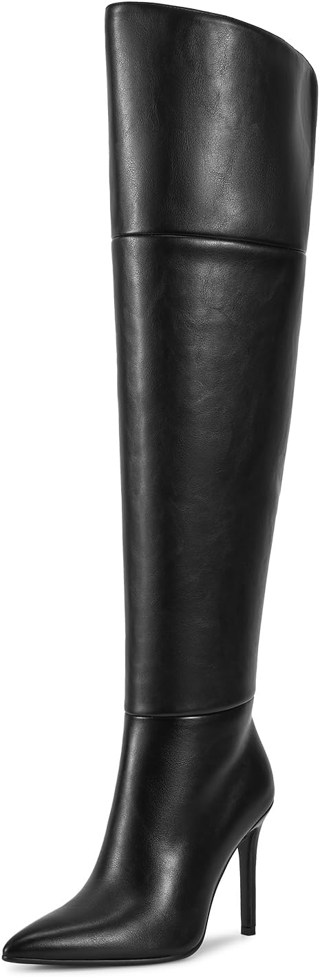 wetkiss Womens Thigh High Boots Stiletto High Heel Over the Knee Fashion Dress Long Boots with Sexy Ponited Toe Zipper up Tall Boots for Date Party Club - Image 4