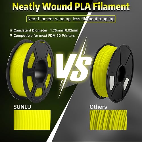Image of SUNLU Glow in The Dark PLA Filament, Neatly Wound Luminous PLA 3D Printer Filament 1.75mm Dimensional Accuracy + /- 0.02mm, Fit Most FDM 3D Printers, 1kg Spool (2.2lbs), (Yellow PLA, Glow Yellow)