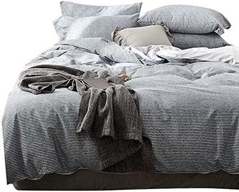 VCLIFE Cotton Queen Sets Gray 3 Pieces Bedding Sets Reversible Stripe Pattern Design for Boy Girl Woman Man Teens Kids Zipper Lightweight Bedding Collection