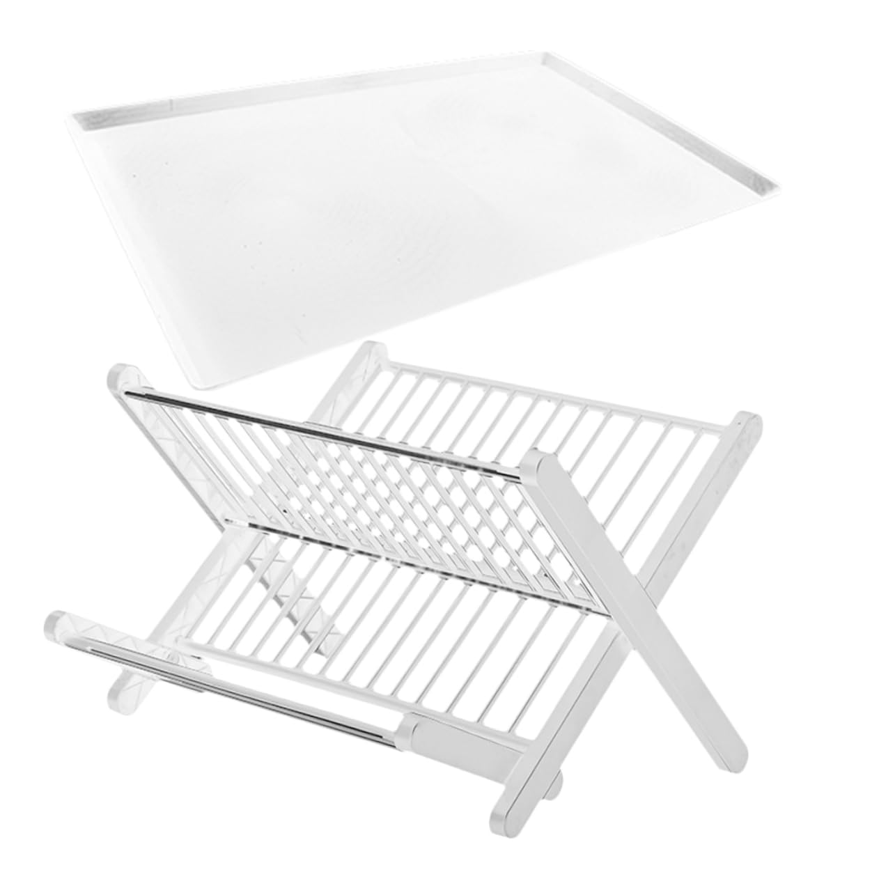 Cabilock Escurridor de Platos Plegable Blanco para Cocina Bandeja de Goteo, Diseño Fácil de Almacenar y Estructura de Acero Inoxidable para Encimeras y Hoteles