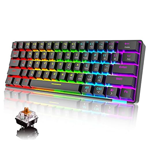 60 % mekaniskt tangentbord med sladd/trådlöst Bluetooth 5.0 tangentbord med dubbla lägen 61-tangenter, RGB regnbåge LED-bakgrundsbelyst USB Type-C vattentätt speltangentbord anti-ghosting-tangenter för spelare och skrivare (brun strömbrytare)