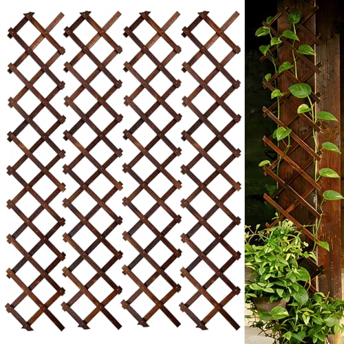 4 Pcs Expandable Garden Trellis, Wooden Lattice Wall Fence Trellis for Climbing Plants Ivy Vine Rose Clematis 13' x 68' for Outdoor Garden Patio Room Decor (4)