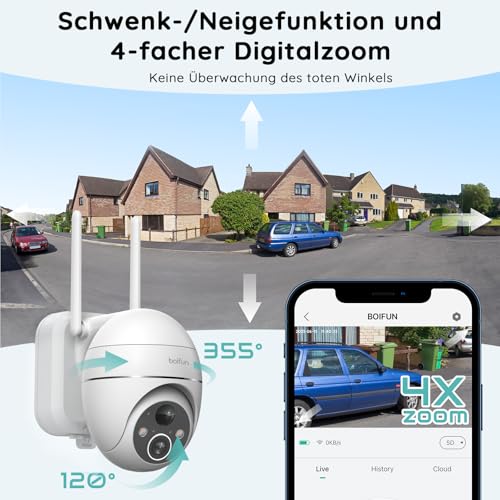 BOIFUN 2K Solar Überwachungskamera Aussen WLAN, Kabellos Akku Kamera Outdoor mit...