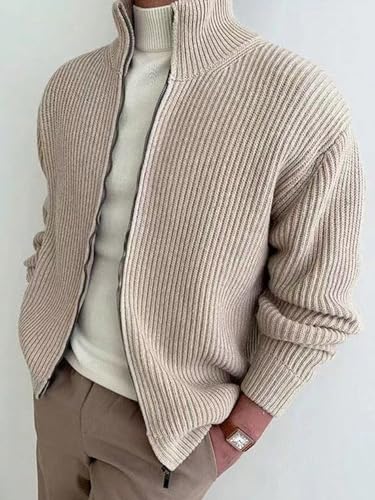 Men's Slim Fit Sweater Solid Zip Up Drop Shoulder Cardigan Plain2
