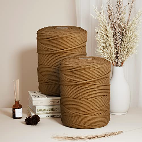 Image of ZUEXT Macrame Cord, Caramel, 5mm x 328yds Cotton String Macrame Yarn