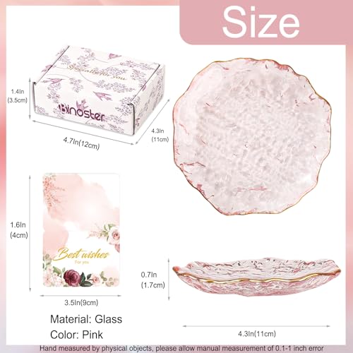 Image of Gifts For Women Pink Jewelry Tray Glass Ring Holder Dish Key Bowl Trinket Dish Bathroom Vanity Organizer Aesthetic Bridesmaid Bride Wedding Engagement Retirement Teacher Gifts For Women Her Coworkers
