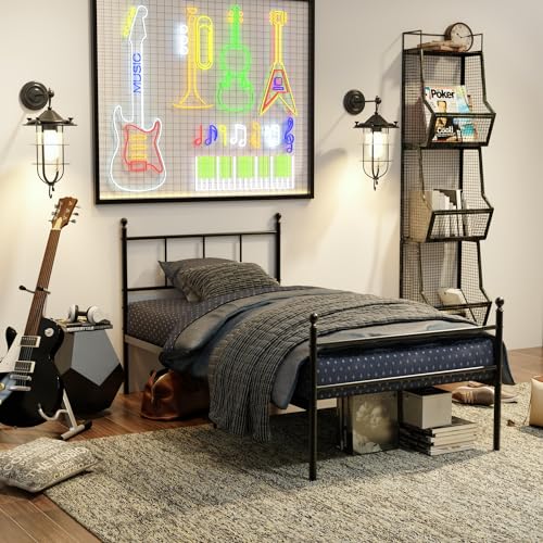 Opiniones y reviews de Base Metalica para Cama Top 5. 44 FurnitureR Cama Twin Armazón Cama Metal fácil Montaje con cabecera y pie, sin Funda colchón, Marco Servicio Pesado Mejorado LOVISA Negro