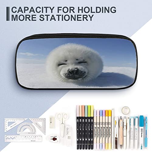 Kamuff Sea Lion Pu Leather Quad Pen Case Zipper Pencil Pouch Holder For Pens Case Office Storage Box Organizer Pen Bag(8×1.5×3.5 In) #TOP3