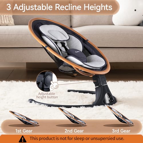 LAREX Baby Swing to Toddler Electric Infant Swing Portable for Newborn Boy Girl, 5 Sway Speeds with Remote Control, 12 Preset Melodies and Bluetooth, 0-6 Months Max 20 Lbs (Gray)