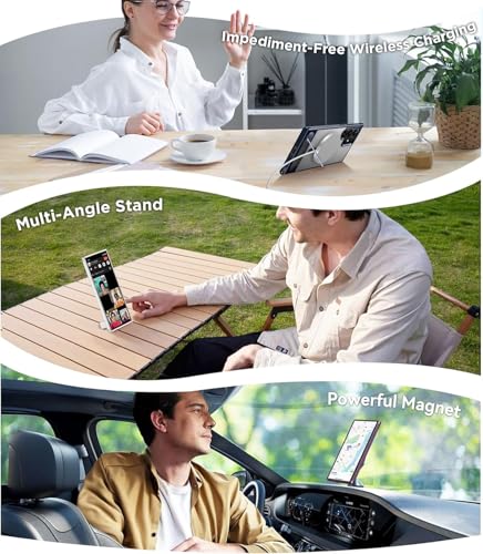 Image of Elzzi Magnetic Cover Compatible For Samsung S25 Ultra 5g Case with Adjustable Metal Kickstand, Compatible with Mag-Safe Translucent Matte Protective Phone Shockproof Case, Natural Titanium