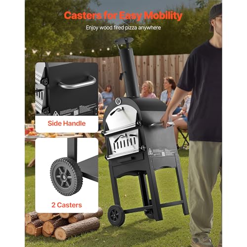 Image of VEVOR Portable Outdoor Oven, 12-inch Stand Pizza Oven with Casters, Pellet & Chips & Charcoal & Firewood Four Fuel, Baked Paint Pizza Grill, Includes Pizza Stone, Pizza Shovel, for Camping & Backyard