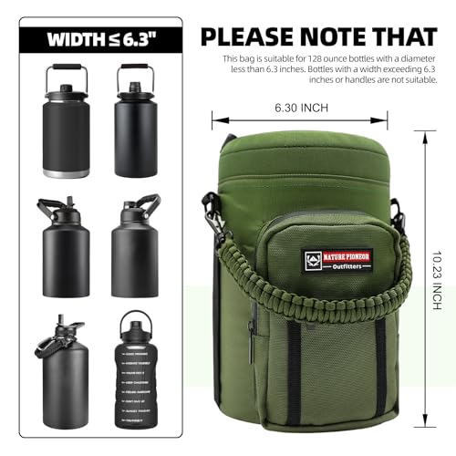 Image of NATURE PIONEOR Neoprene Insulated Water Bottle Holder with Shoulder Strap for Half Gallon 64OZ / One Gallon 128OZ Sports Water Jugs Bottles, Carrier /Pouch Sleeve for Outdoor Camping, Hiking, Fishing