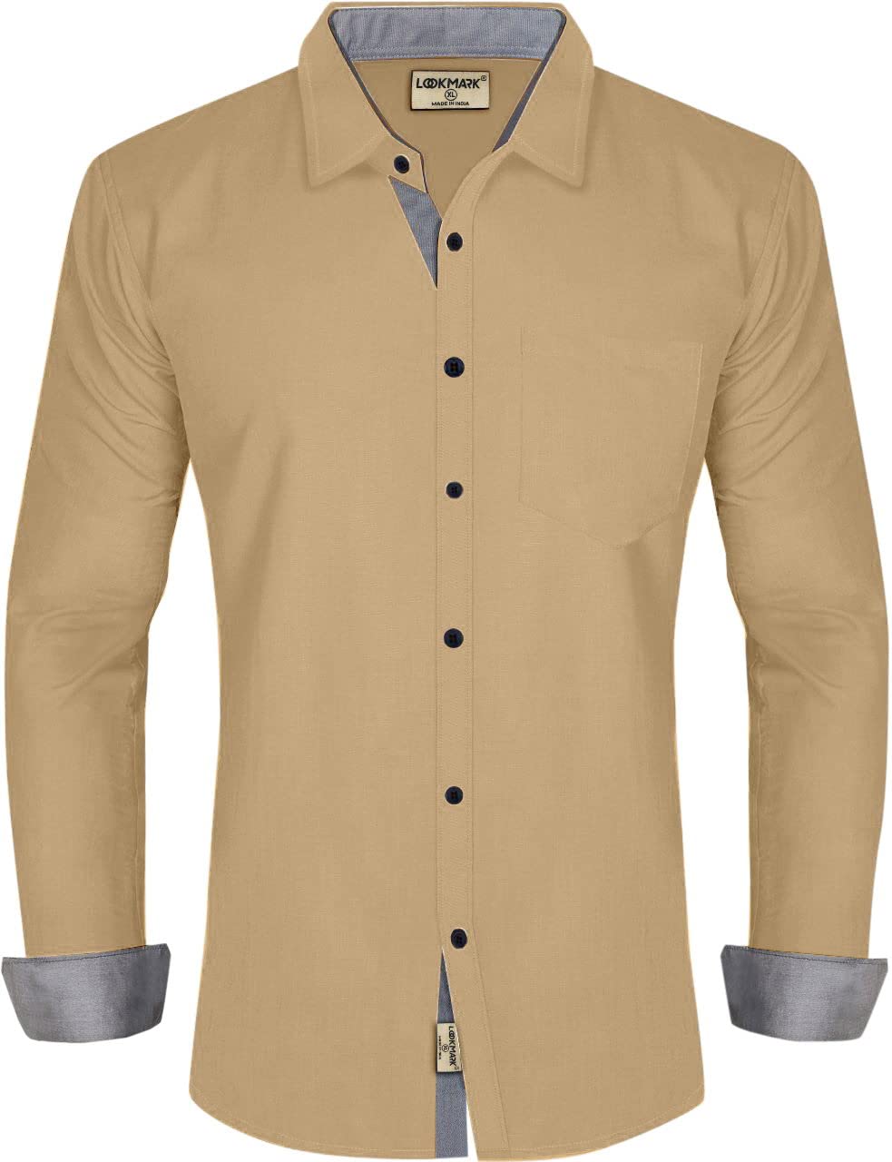 LookMarkMen's Cotton Blend Stitched Solid Full Sleeve Slim Fit Shirt