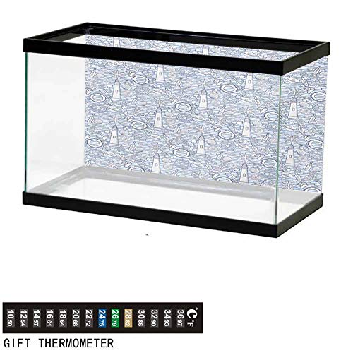 wwwhsl Aquarium Background,Poster Fish Tank Background,Nautical Collection Ocean Seashell Bottle Compass Lifebuoy Fish