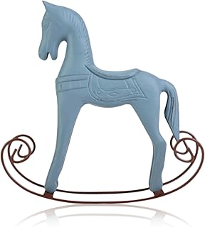 Cyrank Rocking Horse Statue, Wooden Rocking Horse Table Decoration 9.3x2 x9.3in Rocking Figurine Wedding Decor Wood Rocking Ornament (Blue)