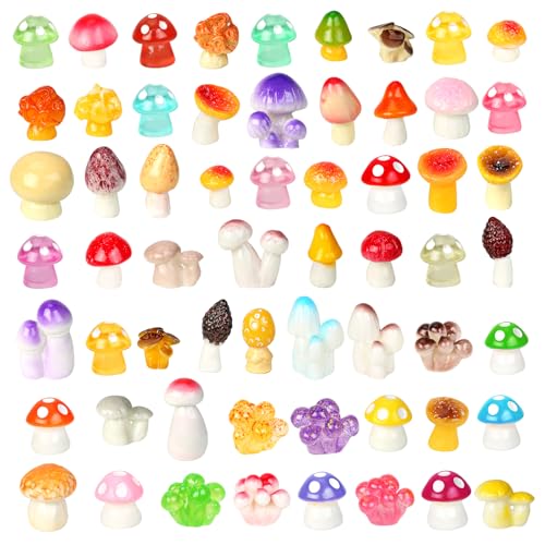 WEIZEW 100pcs Mini Mushrooms Tiny Resin Mushrooms Miniature Little Small Mushroom Figures Bulk for for Micro Fairy Garden Landscape Aquarium Accessories Dollhouse Hide Crafts Decor