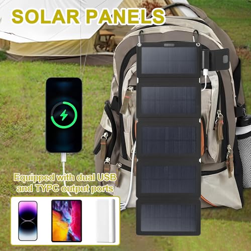 KTZCTPCA Portable Solar Panel, 20W Solar Panel Folding Pack, Portable Power Station Emergency Charging, High-Efficiency Battery Charger Solar Cell for Outdoor Camping, Hiking, Fishing,Backpacking