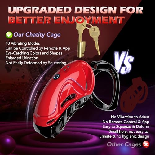 Image of Sex Toy Vibrating Chastity Cage - Male Chastity Devices Cock Cage with 10 Vibrations, App & Remote Control Penis Cage with 5 Rings 2 Keys, Bondage Gear & Accessories, Adult Sex Toys for Men