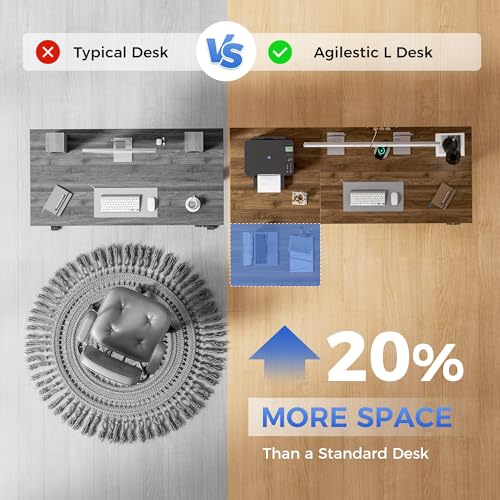 Image of Agilestic 63 Inch Reversible L Shaped Standing Desk, Electric Height Adjustable Desk with Memory Preset, Sit Stand Up Computer Workstation for Home Office, Splice Board, Dark Walnut