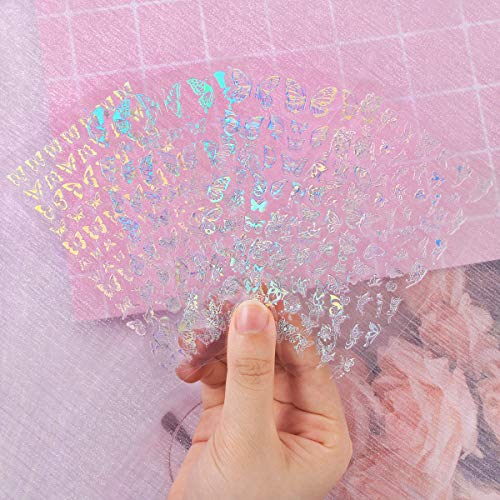 Holographic Butterfly Nail Art Sticker, Kissbuty 4 Sheets Silver Butterfly Nail Decals Gummed Laser Butterflies Nail Adhesive Stickers Holographic Silver Butterfly Nail Art Decor Butterfly Manicure #TOP4
