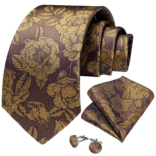 Image of DiBanGu Mens Paisley Tie Sets Silk Jacquard Woven Floral Necktie and Pocket Square Cufflinks Wedding Business Party