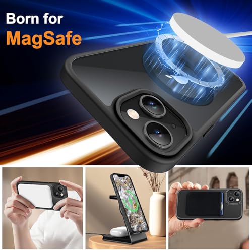 Image of Magnetic for iPhone 13 Case 6.1 inch, [Compatible with Mag-Safe][2 Pcs Screen Protectors][15 FT Drop Protection], Transparent Back Shockproof Protective Phone Case for iPhone 13 Cover, Black
