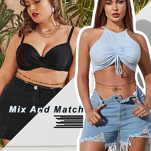 ELABEST 50” Tie-on African Waist Beads for Women Non Stretching 8Pcs Belly Beads Plus Size Colorful Handmade Beaded Waist Jewelry Accessories Body Chain2