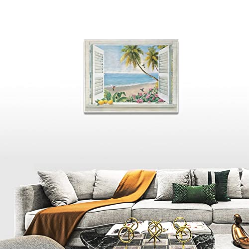 Beach Wall Art Beach Coastal Pictures Wall Decor Ocean Scenery Palm Tree Canvas Prints Seaside Plant Flower Painting Modern Artwork Home Decoration For Bathroom Bedroom Living Room 16"X12" #TOP1