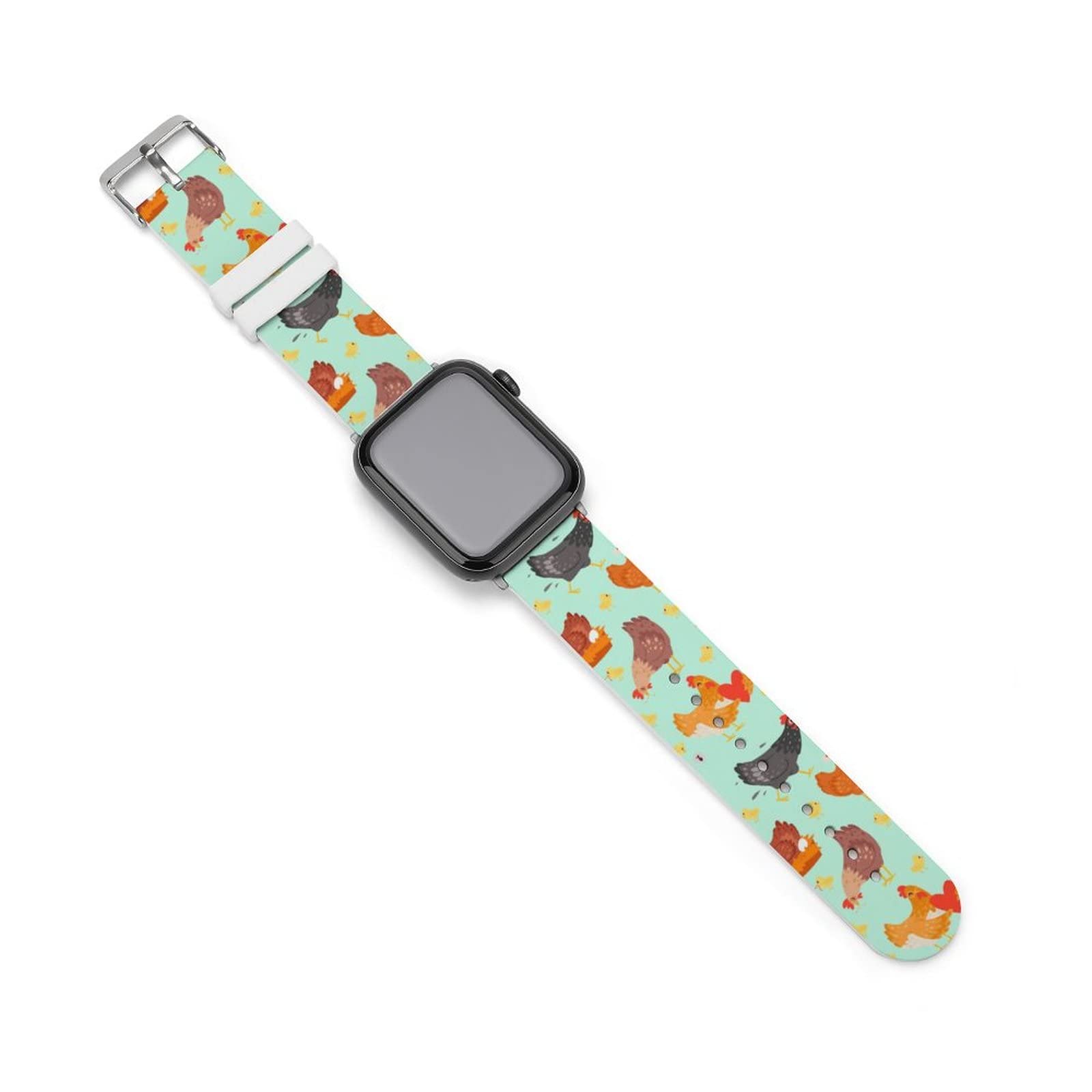 Baikutouan Silver-Style Chicken Characters In Different Poses Hen Print Watch Strap Replacement Silicone Band Compatible For Apple Iwatch 38-40Mm Or 42-44Mm