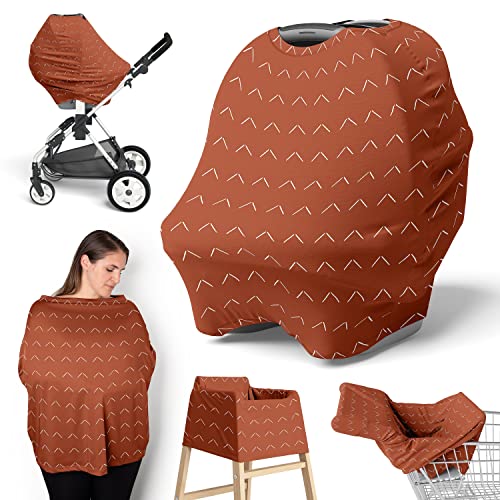 Image of Sweet Jojo Designs Orange Boho Arrow Boy Girl Infant Baby Car Seat Cover Nursing Breastfeeding Shopping Cart Stroller Canopy Rust Modern Bohemian Gender Neutral Farmhouse Southwest Arrows Diamond Tuft
