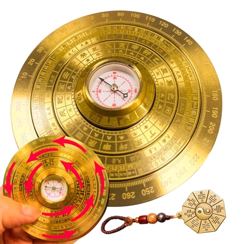Feng Shui Golden Compass, Solid Brass Bagua Feng Shui Luo Pan for Home Office Decoration, Rotatable Good Luck Minis Chinese Auspicious Amulet, Traditional Fengshui Compass Ornament (Glod-B)