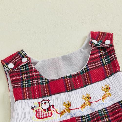 My First Christmas Baby Boy Girl Outfit Newborn Santa Reindeer Romper Buffalo Plaid Jumpsuit Overalls Winter Clothes4