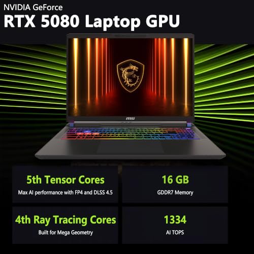 Image of msi Vector 16 HX AI Gaming Laptop | 16 inch QHD+ IPS 240Hz | Intel Core Ultra 9 275HX | 64GB DDR5 4TB SSD | GeForce RTX 5080 (Up to 1334 AI Tops) | RGB Backlit Thunderbolt 5 Win11 w /DLCA Accessory