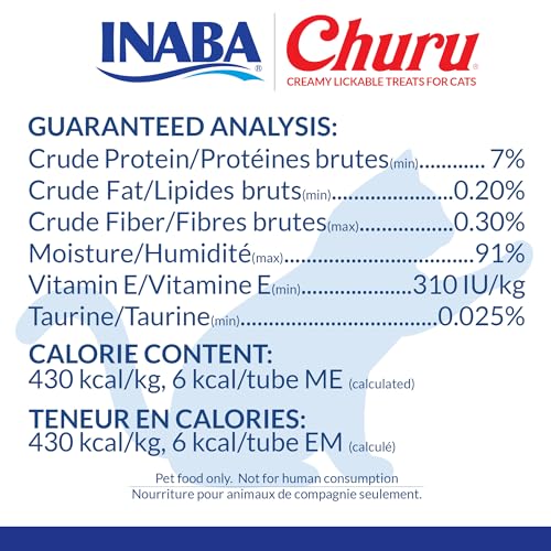 Image of INABA Churu Cat Treats, Lickable, Squeezable Creamy Puree Cat Treat with Green Tea Extract & Taurine, 0.5 Ounces Each Tube, 24 Tubes (4 per Pack), Tuna with Scallop Recipe