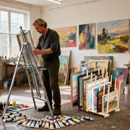 B Wood Art Sto Półka – 60 x 61 cm, uchwyt na płótnie z 9 kartonami i uchwytami, stojak do suszenia obrazu olejnego do studiów artystycznych i prac artystycznych